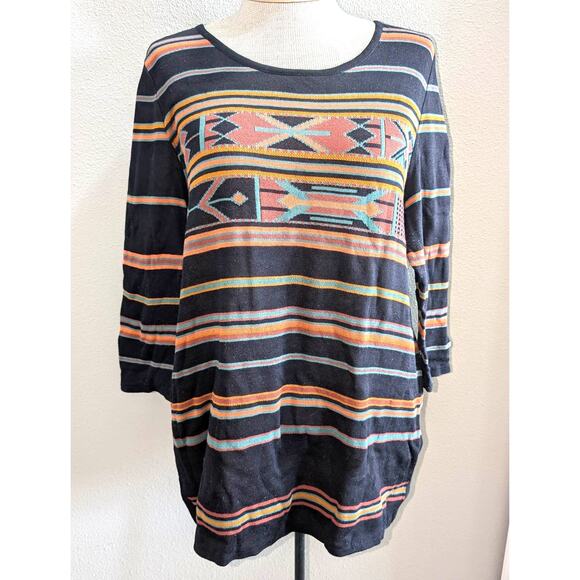Womens Peruvian Connection 100% Pima Cotton Southwest Aztec Sweater Brown Size L - Picture 1 of 4